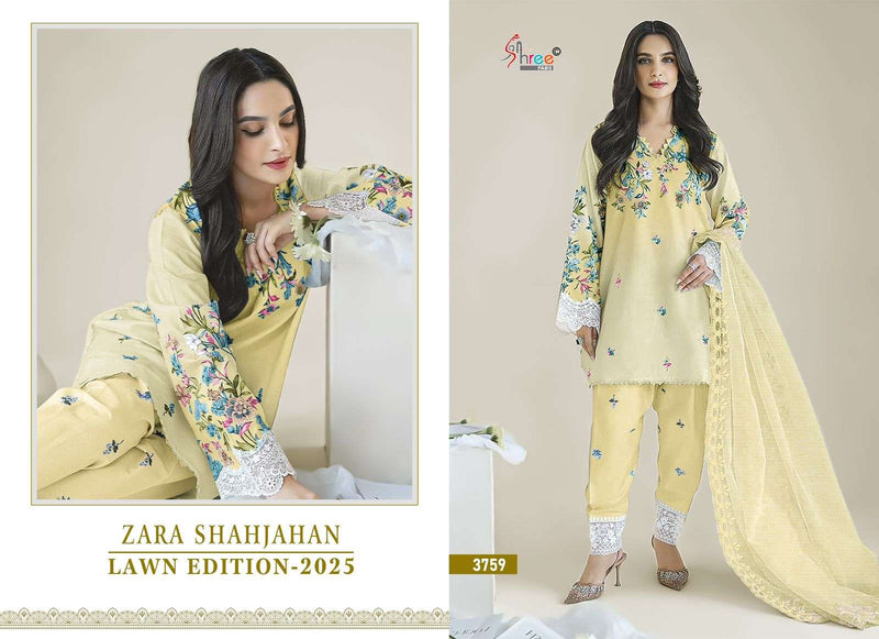 Shree Fabs Zara Shahjahan Lawn Edition 25 Cotton Print Embroidery Work Salwar Suit