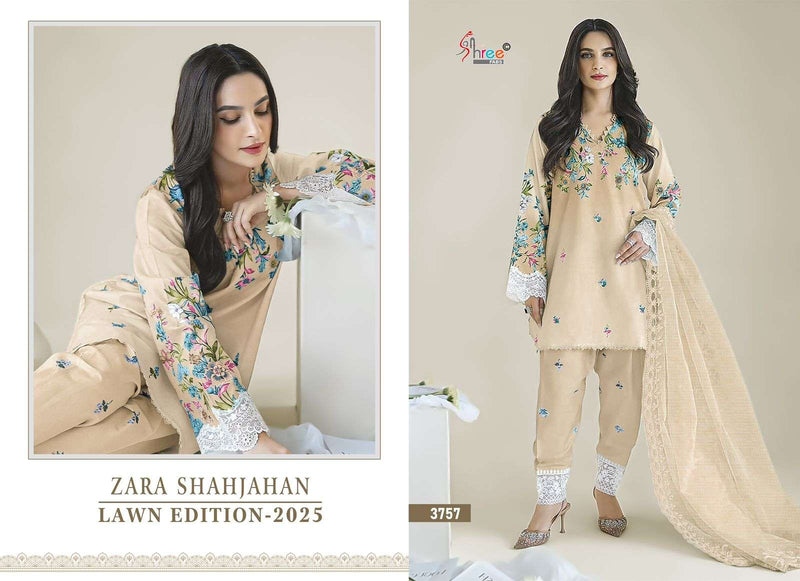 Shree Fabs Zara Shahjahan Lawn Edition 25 Cotton Print Embroidery Work Salwar Suit