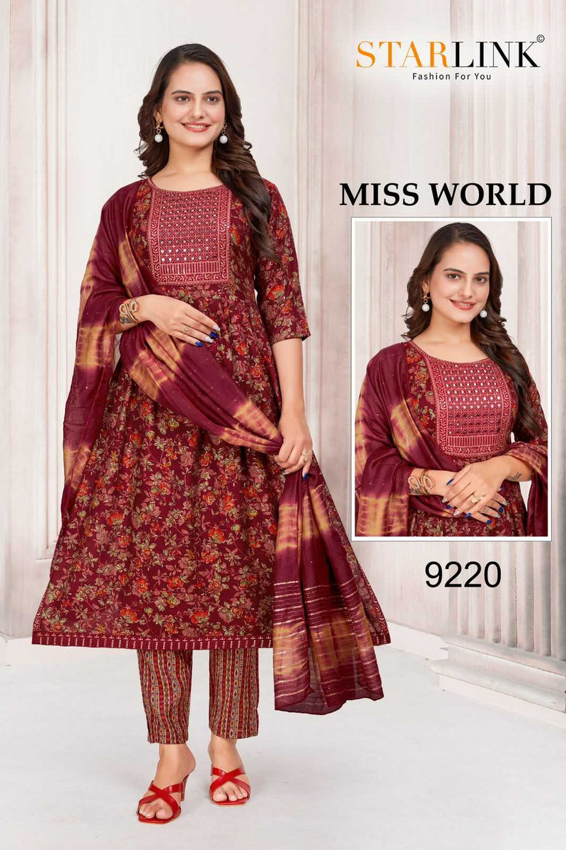 Starlink Miss World Capsule Print With Foil With Embroidery Patch With Border Combo Set Of Pret Kurti