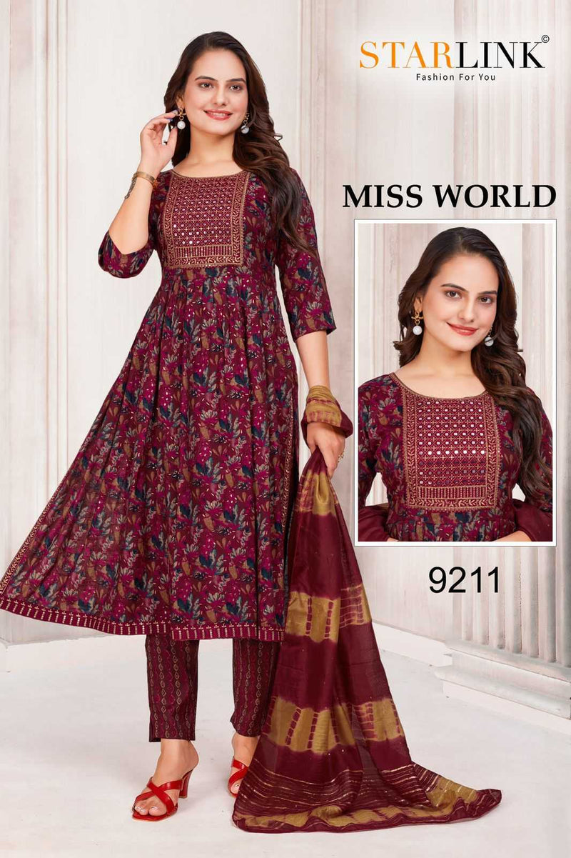 Starlink Miss World Capsule Print With Foil With Embroidery Patch With Border Combo Set Of Pret Kurti