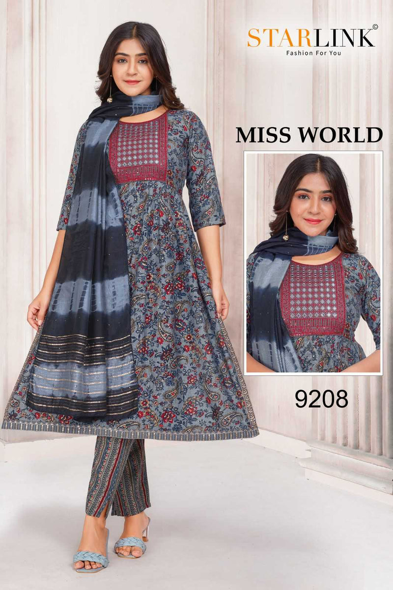 Starlink Miss World Capsule Print With Foil With Embroidery Patch With Border Combo Set Of Pret Kurti