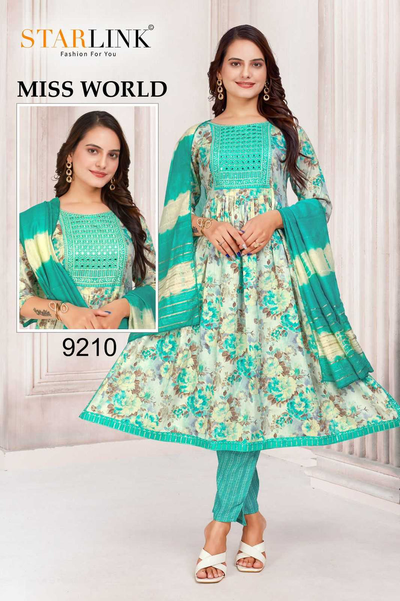 Starlink Miss World Capsule Print With Foil With Embroidery Patch With Border Combo Set Of Pret Kurti