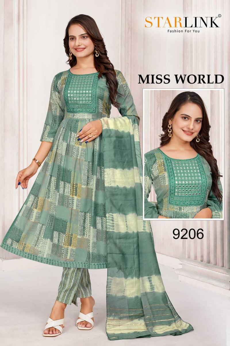 Starlink Miss World Capsule Print With Foil With Embroidery Patch With Border Combo Set Of Pret Kurti