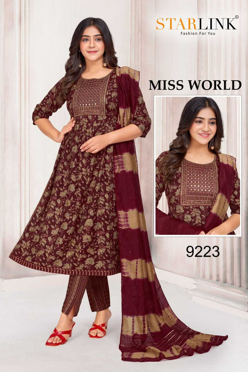 Starlink Miss World Capsule Print With Foil With Embroidery Patch With Border Combo Set Of Pret Kurti