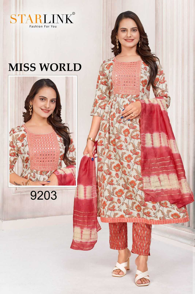 Starlink Miss World Capsule Print With Foil With Embroidery Patch With Border Combo Set Of Pret Kurti