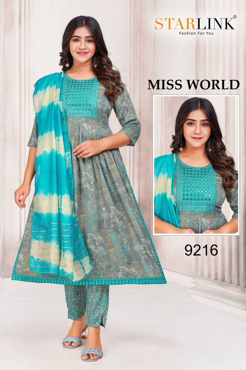 Starlink Miss World Capsule Print With Foil With Embroidery Patch With Border Combo Set Of Pret Kurti