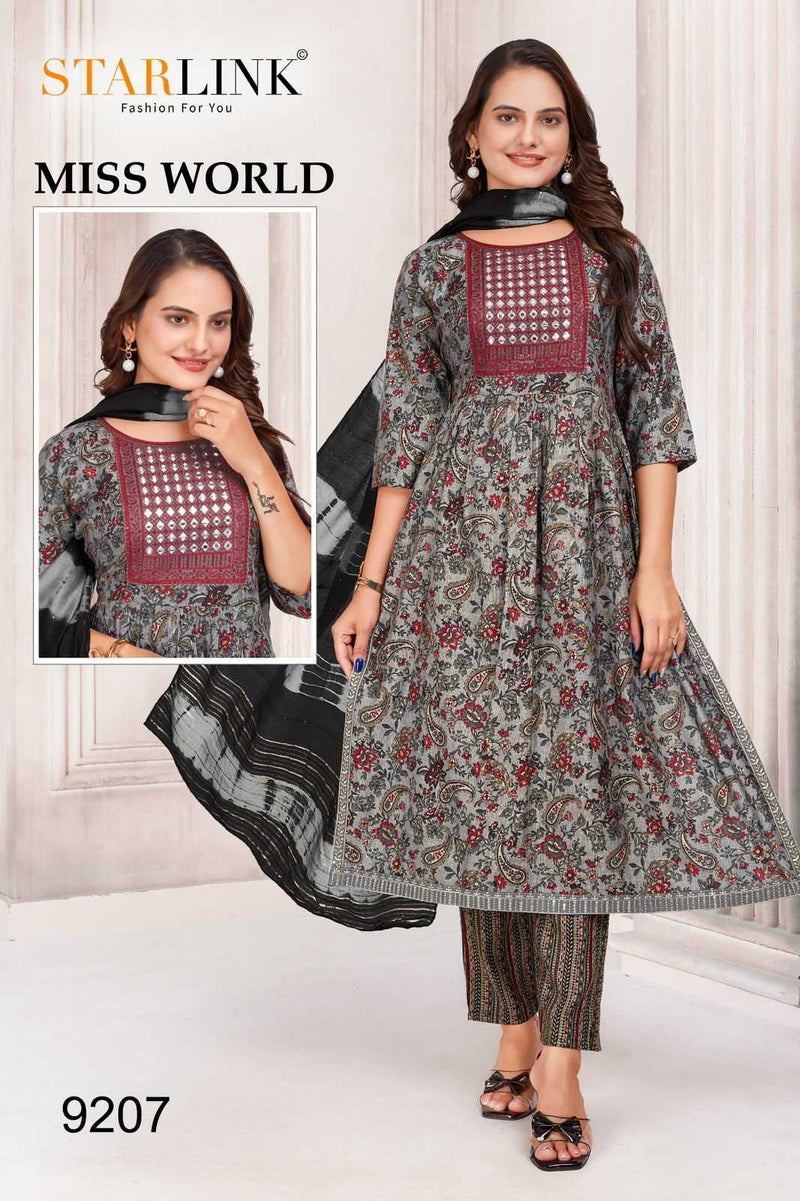 Starlink Miss World Capsule Print With Foil With Embroidery Patch With Border Combo Set Of Pret Kurti