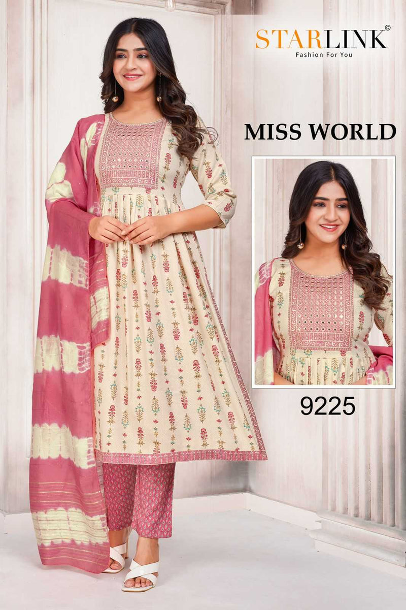 Starlink Miss World Capsule Print With Foil With Embroidery Patch With Border Combo Set Of Pret Kurti