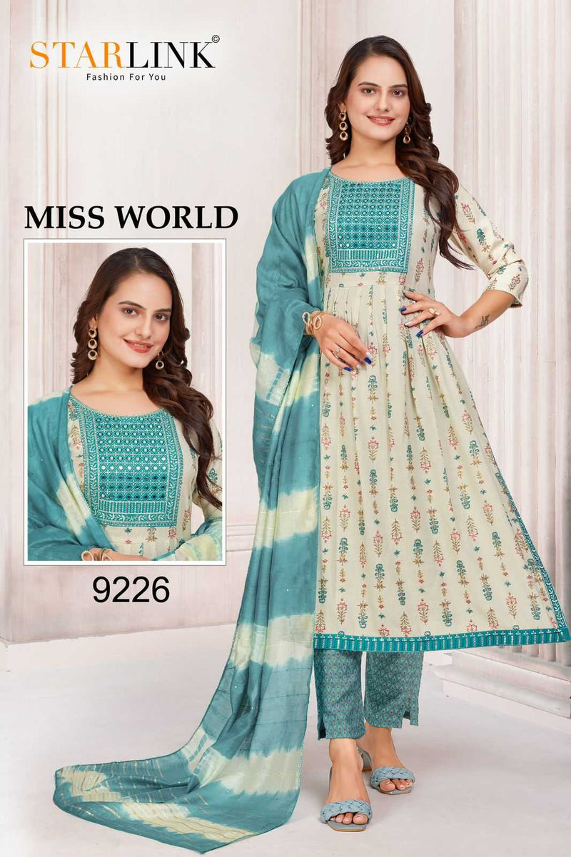 Starlink Miss World Capsule Print With Foil With Embroidery Patch With Border Combo Set Of Pret Kurti