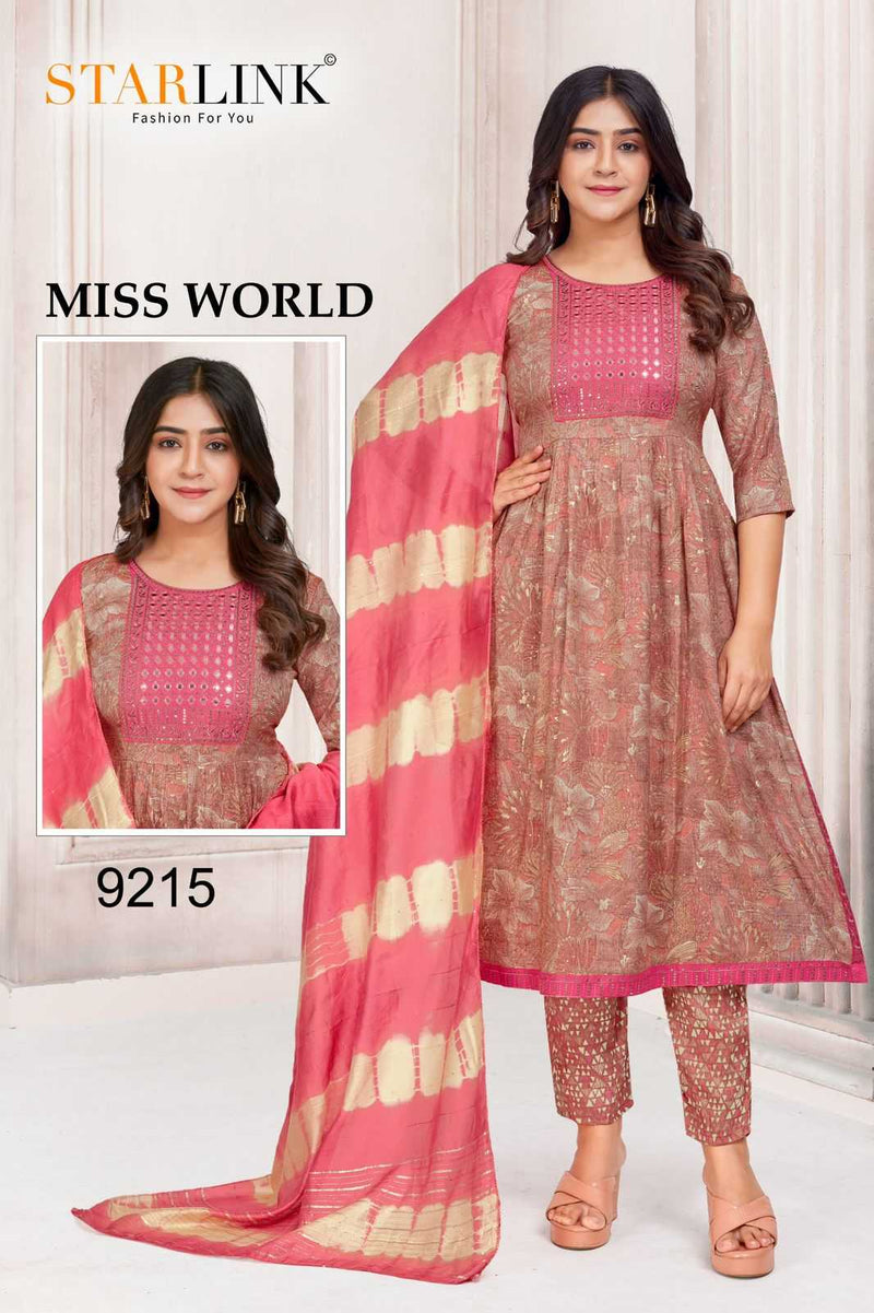 Starlink Miss World Capsule Print With Foil With Embroidery Patch With Border Combo Set Of Pret Kurti