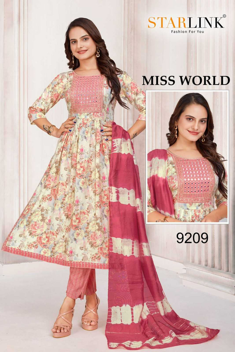 Starlink Miss World Capsule Print With Foil With Embroidery Patch With Border Combo Set Of Pret Kurti