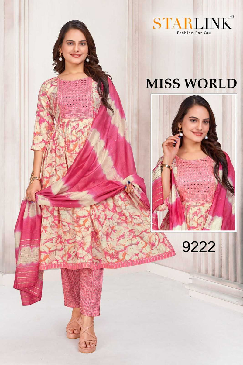 Starlink Miss World Capsule Print With Foil With Embroidery Patch With Border Combo Set Of Pret Kurti