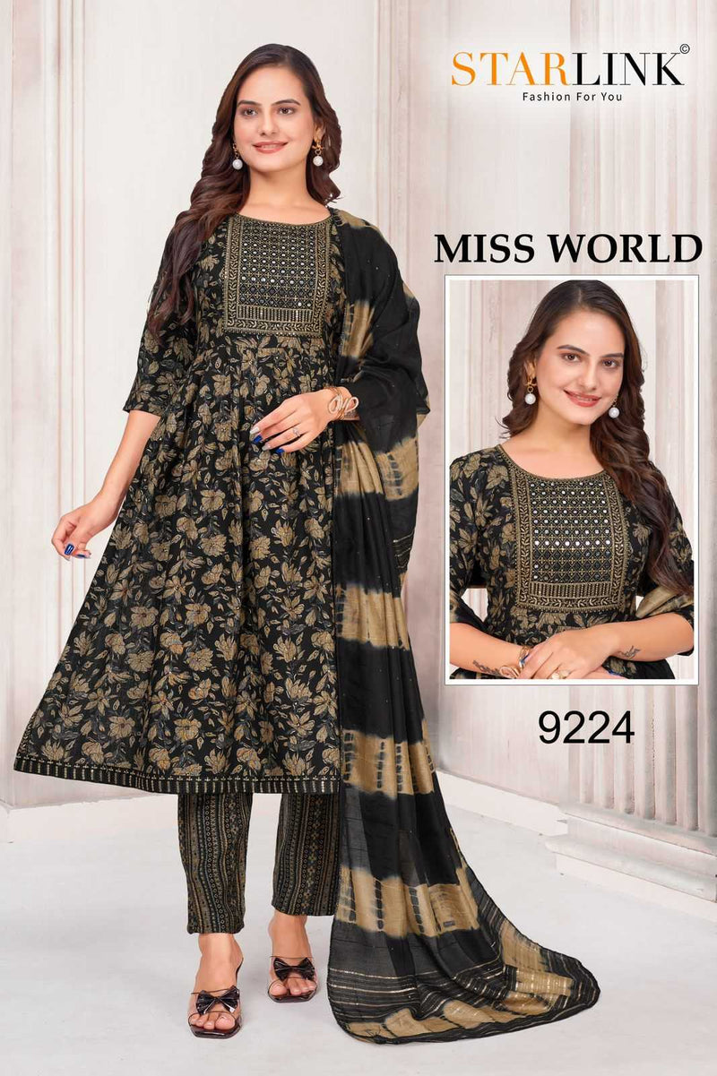 Starlink Miss World Capsule Print With Foil With Embroidery Patch With Border Combo Set Of Pret Kurti