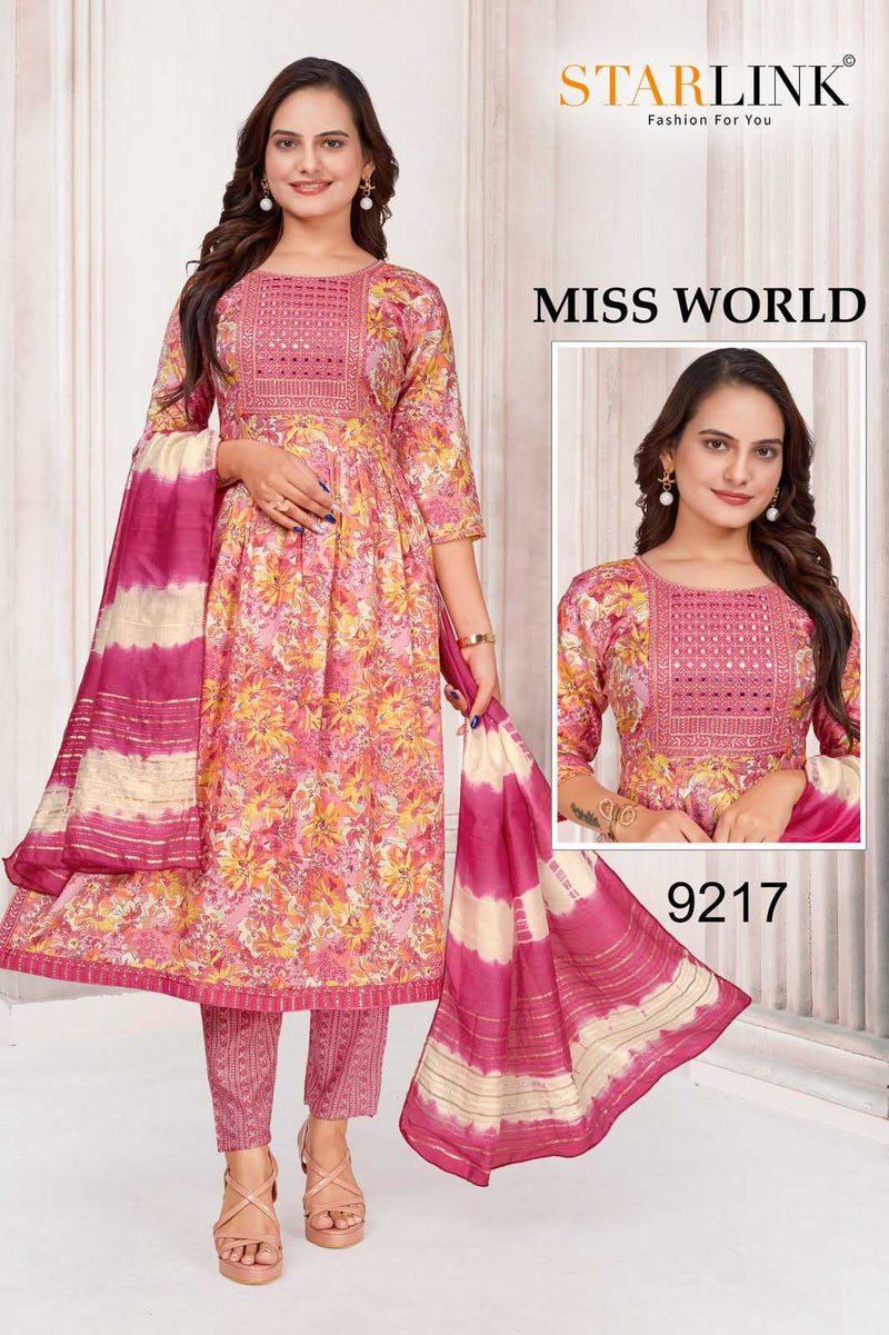 Starlink Miss World Capsule Print With Foil With Embroidery Patch With Border Combo Set Of Pret Kurti