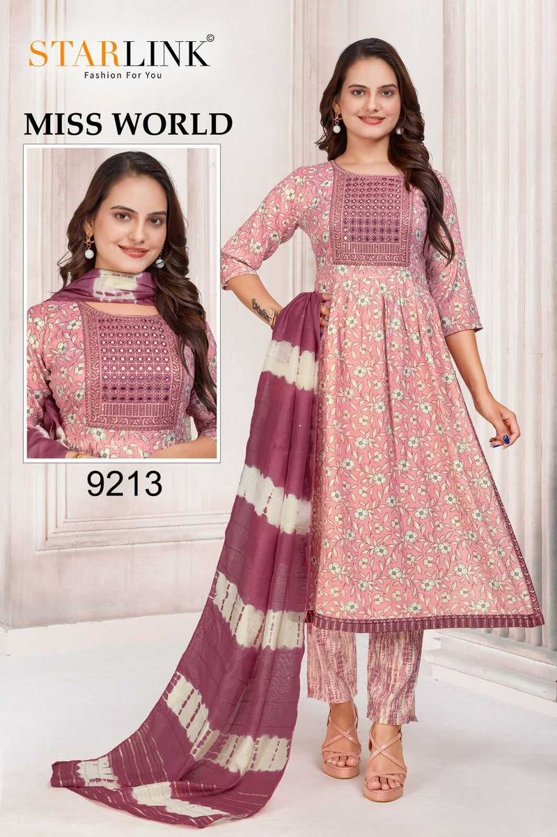 Starlink Miss World Capsule Print With Foil With Embroidery Patch With Border Combo Set Of Pret Kurti