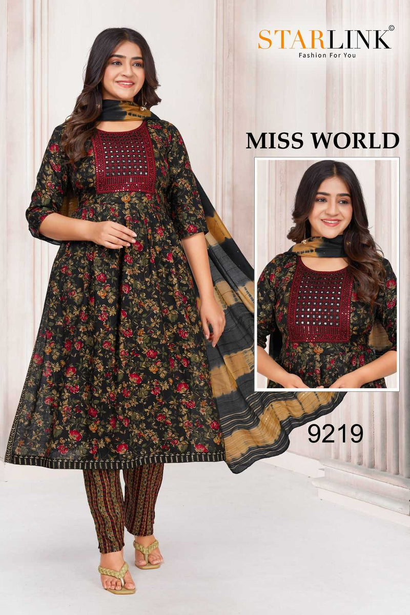 Starlink Miss World Capsule Print With Foil With Embroidery Patch With Border Combo Set Of Pret Kurti