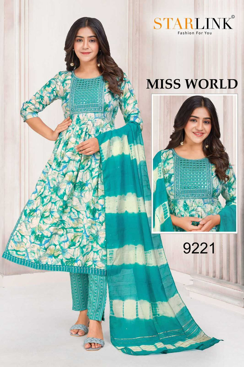 Starlink Miss World Capsule Print With Foil With Embroidery Patch With Border Combo Set Of Pret Kurti