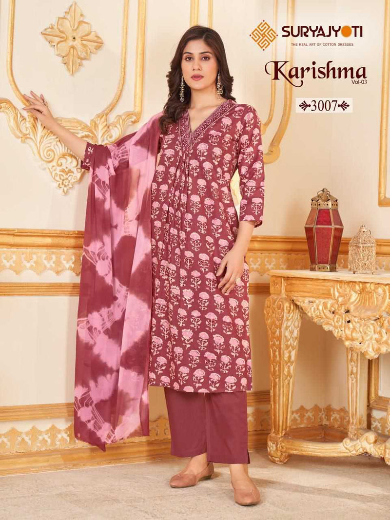 Suryajyoti Cotton Karishma Vol 3 Cotton Print With Neck Work Designer Pret Kurti