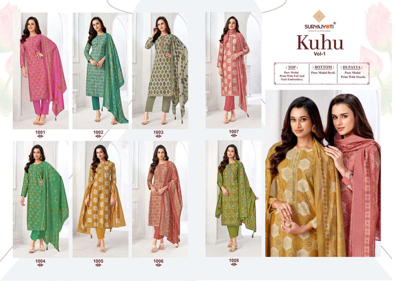 Suryajyoti Kuhu Vol 1 Pure Modal Foil Print Embroidery Work Salwar Suit