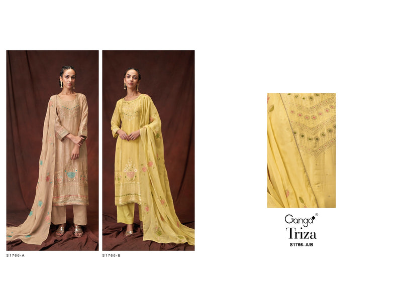 Ganga Triza 1766 Viscose Linen With Hand Work Salwar Suits