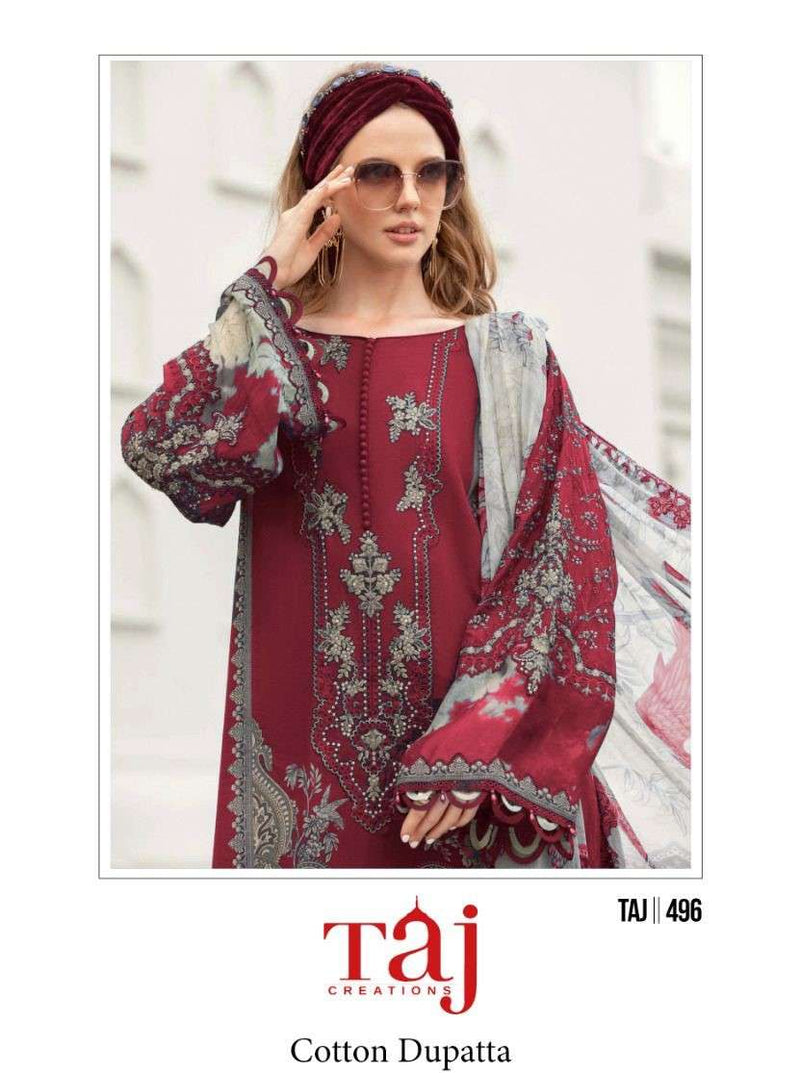 Taj Creation 495 And 496 Pure Cotton Embroidered Casual Wear Salwar Suit