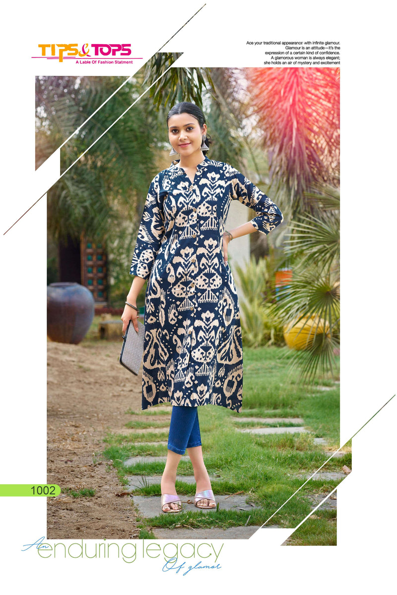 Tips And Tops Mimi Vol 2 Rayon Printed Fancy Straight Type Daily Wear Set Of Kurti