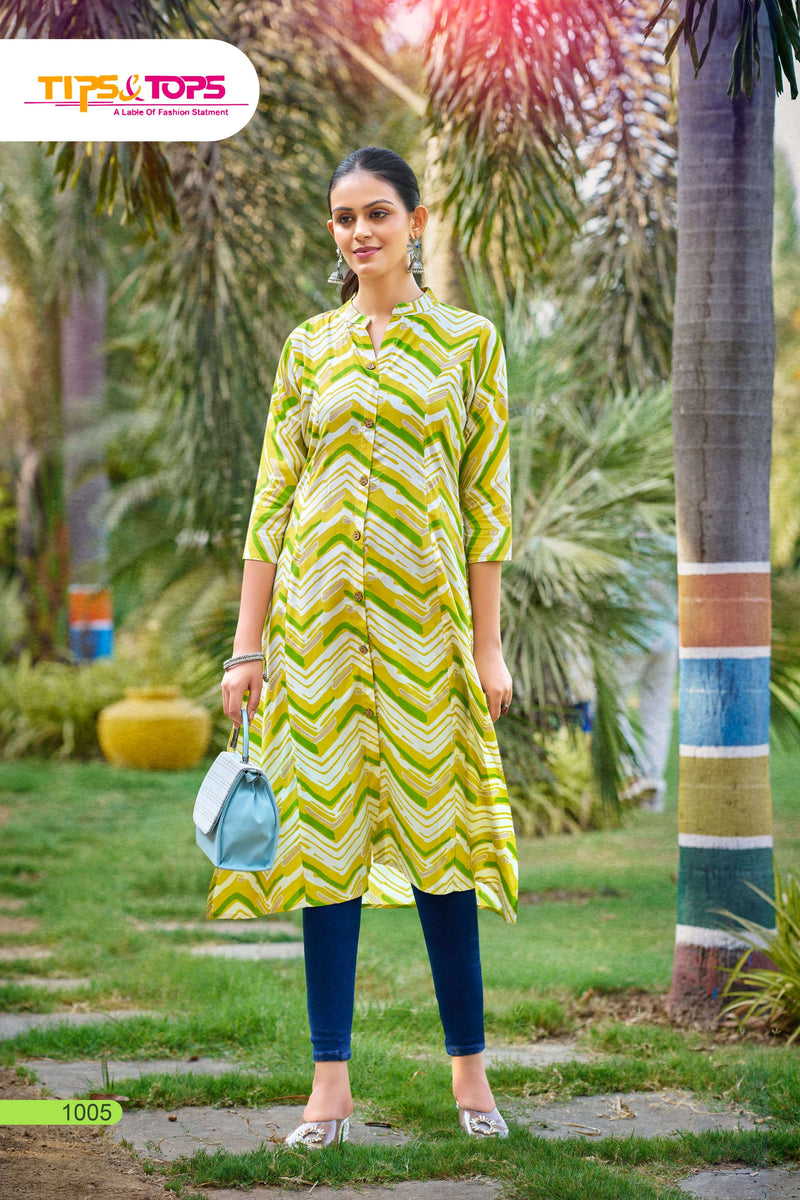 Tips And Tops Mimi Vol 2 Rayon Printed Fancy Straight Type Daily Wear Set Of Kurti