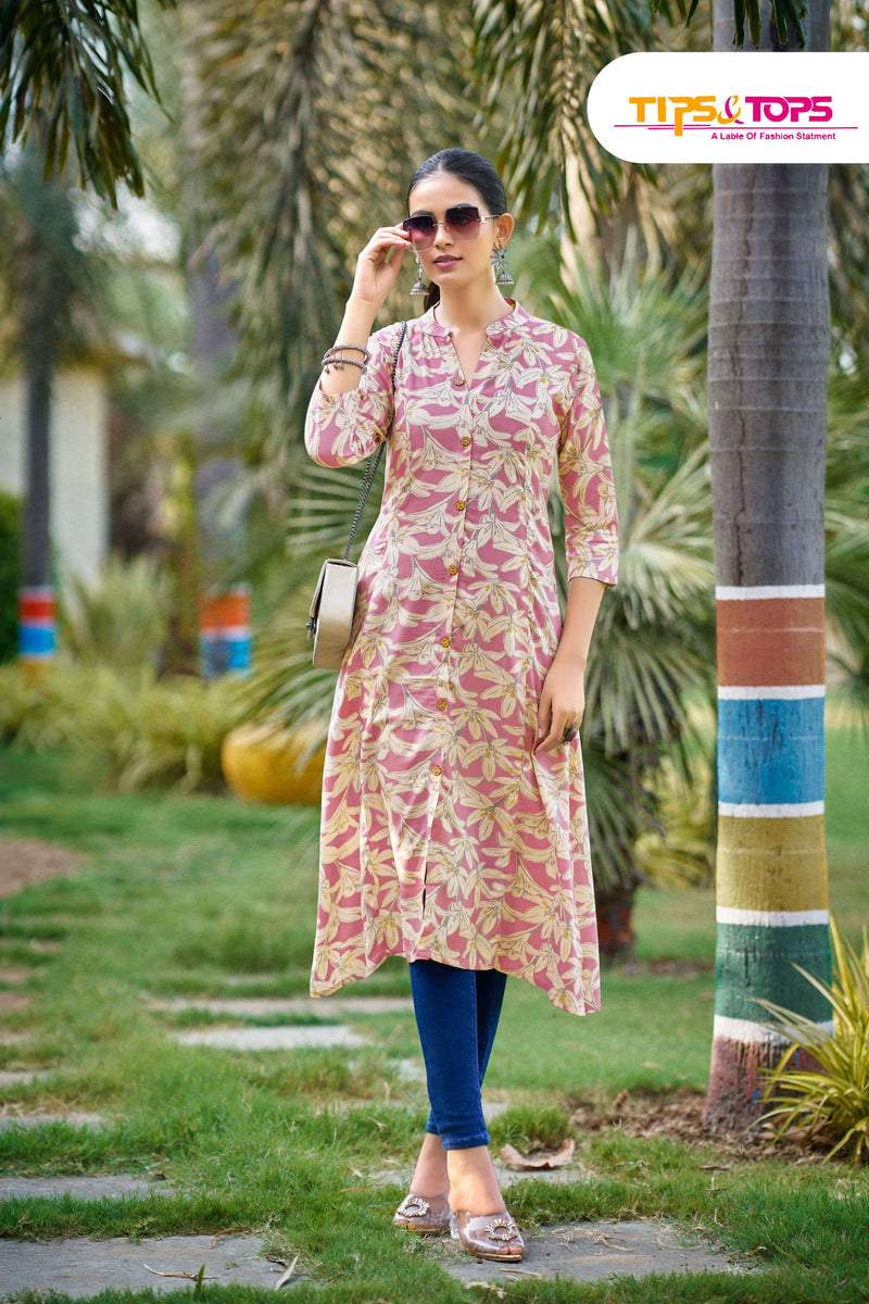 Tips And Tops Mimi Vol 2 Rayon Printed Fancy Straight Type Daily Wear Set Of Kurti