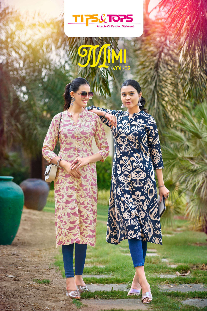 Tips And Tops Mimi Vol 2 Rayon Printed Fancy Straight Type Daily Wear Set Of Kurti