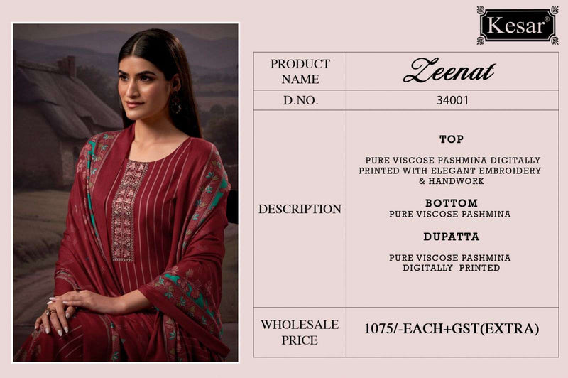 Kesar Karachi Prints Zeenat 34001 Pashmina Embroidered Work Salwar Suit