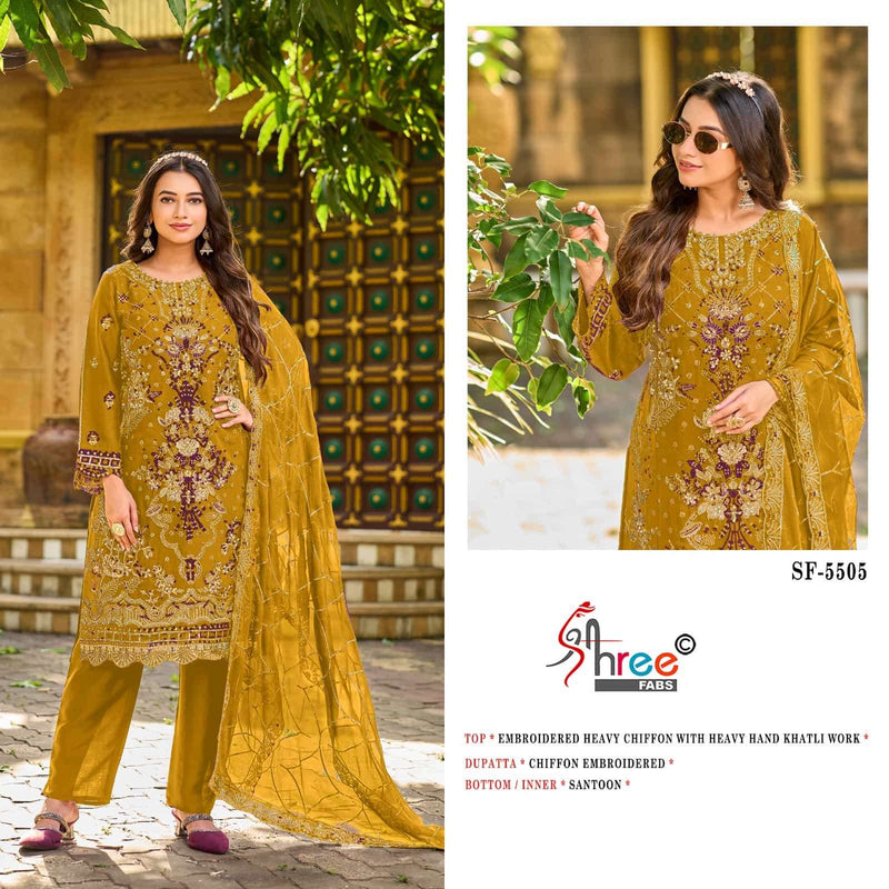 Shree Fabs Sf 5505 Pure Chiffon Embroidered Khatli Work Salwar Suit
