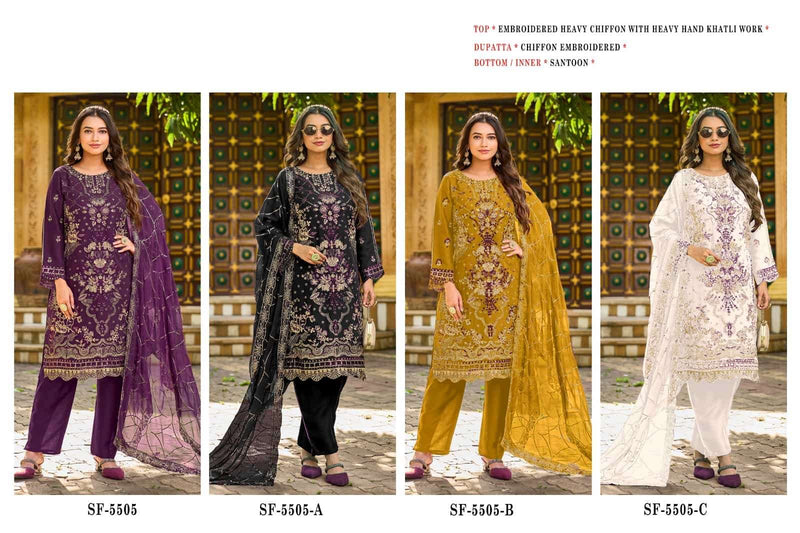 Shree Fabs Sf 5505 Pure Chiffon Embroidered Khatli Work Salwar Suit