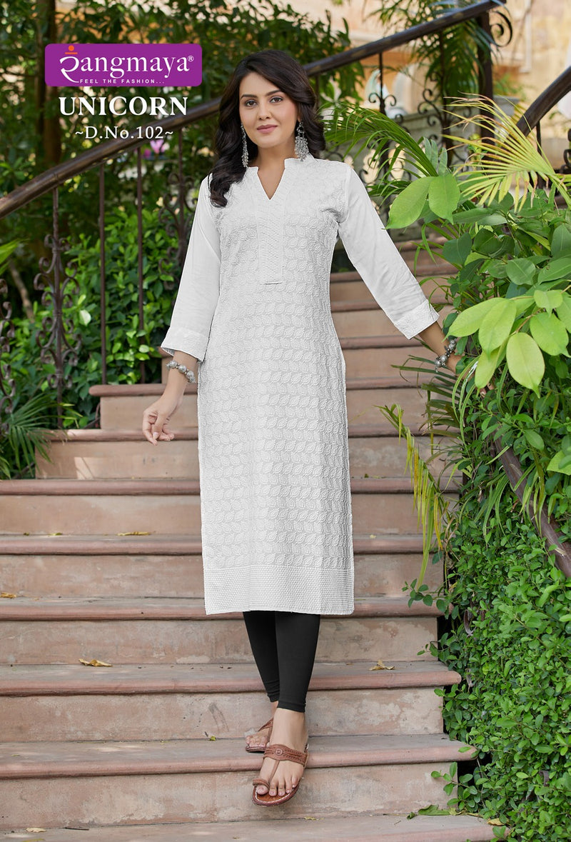 Rangmaya Unicorn Cotton Chiken Work Fancy Kurtis