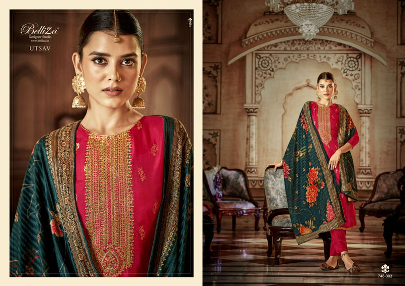 Belliza Designer Studio Utsav Dola Jacquard Embroidery Work Fancy Suit