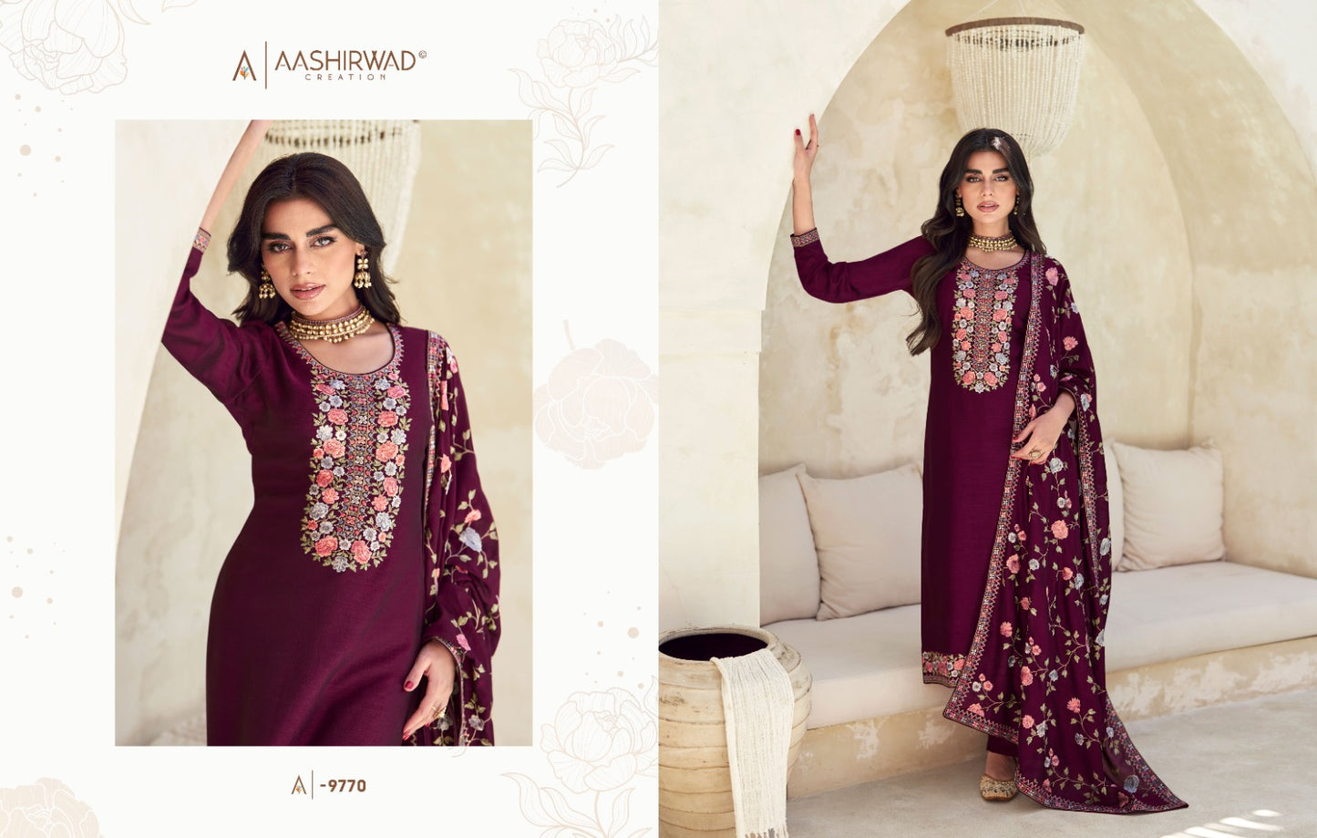 Aashirwad Creation Verona Silk Embroidery Work Salwar Suits Collection