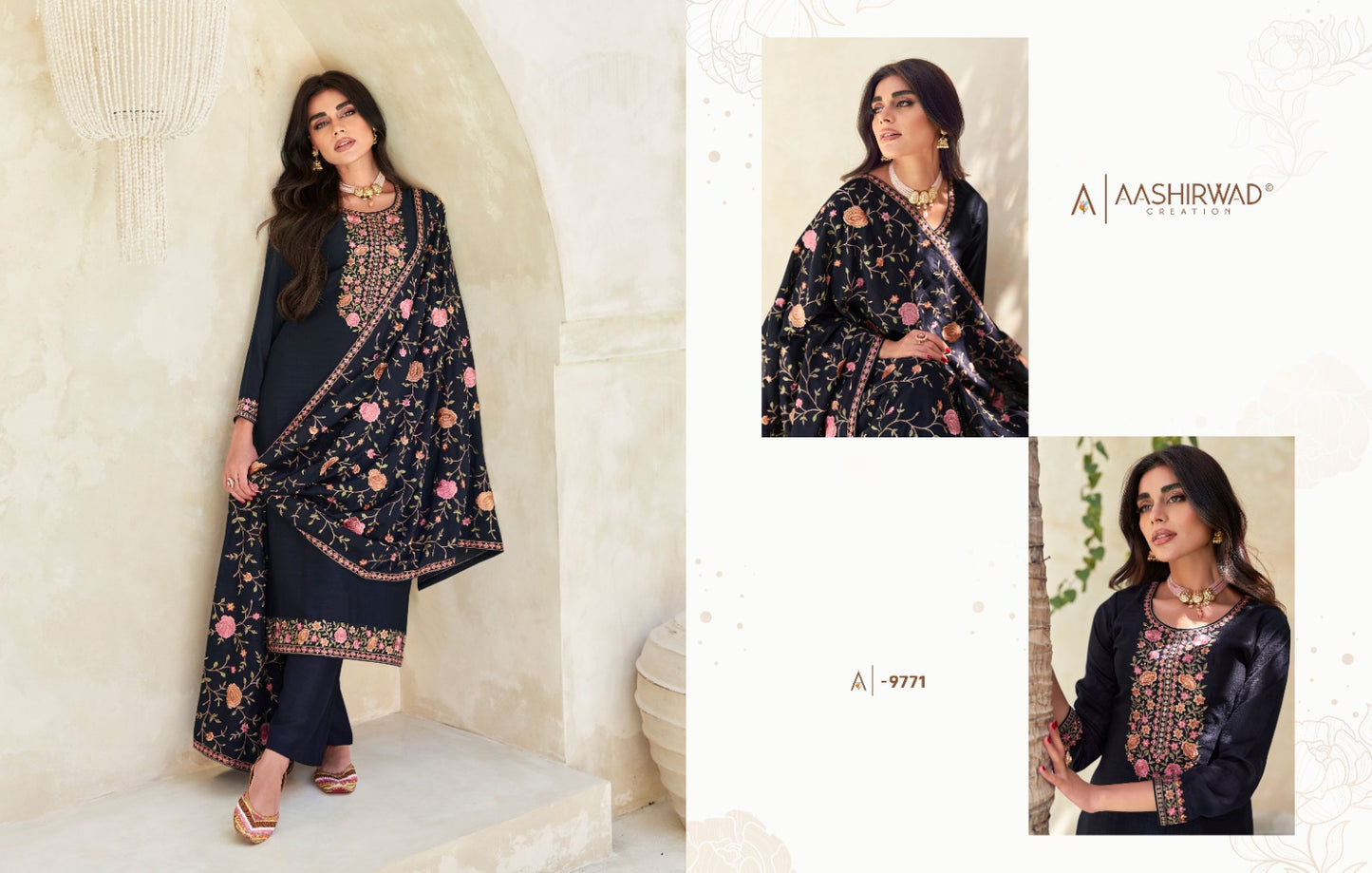 Aashirwad Creation Verona Silk Embroidery Work Salwar Suits Collection