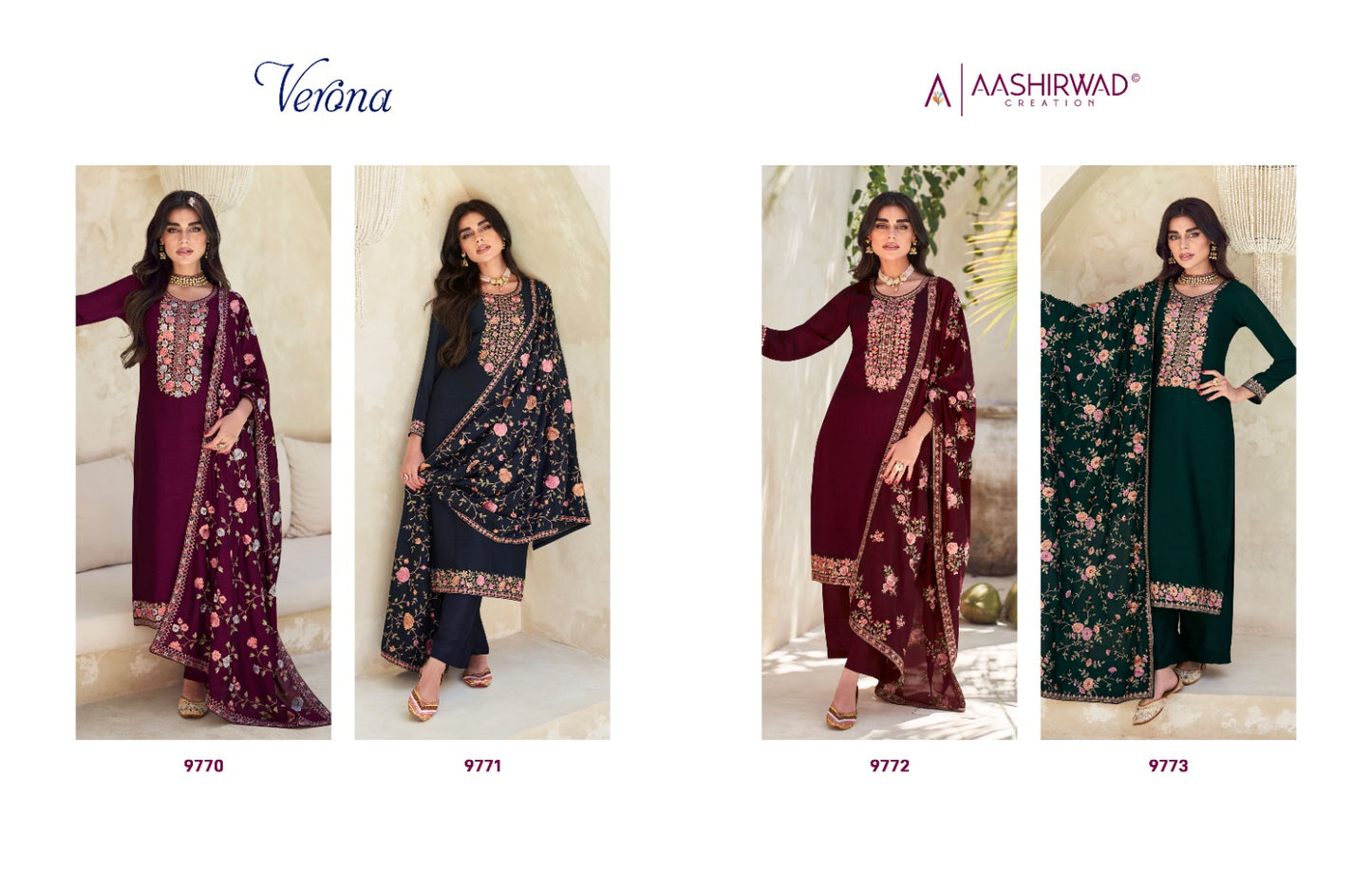 Aashirwad Creation Verona Silk Embroidery Work Salwar Suits Collection