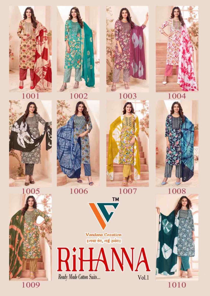 Vandana Creation Rihanna Vol 1 Foil Print Rayon Embroidered Work Kurti