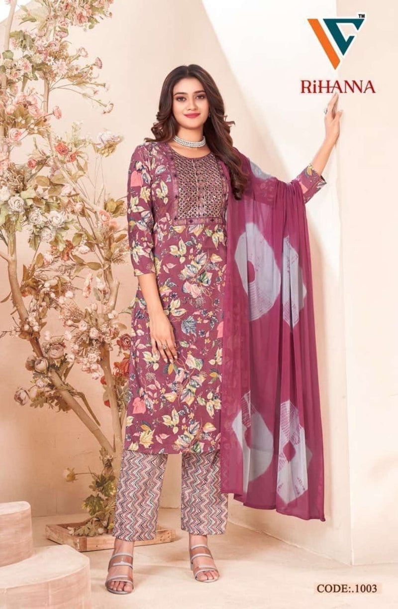 Vandana Creation Rihanna Vol 1 Foil Print Rayon Embroidered Work Kurti