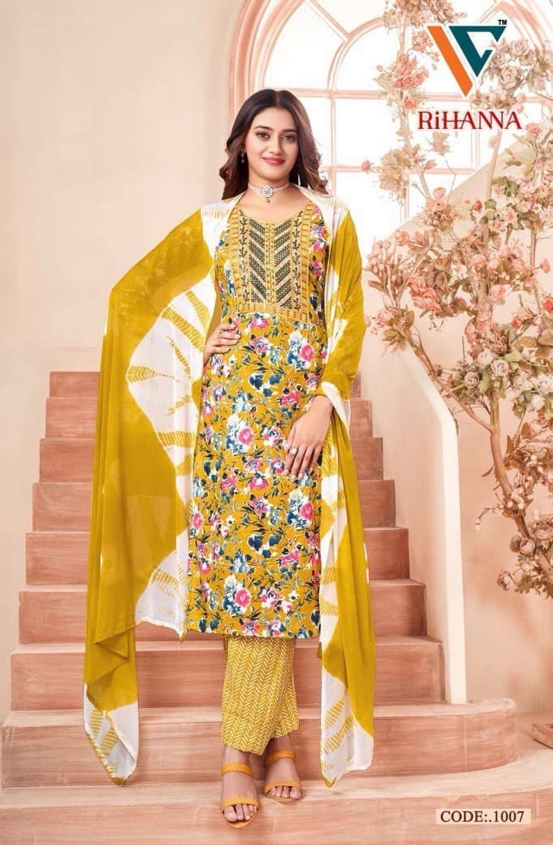 Vandana Creation Rihanna Vol 1 Foil Print Rayon Embroidered Work Kurti