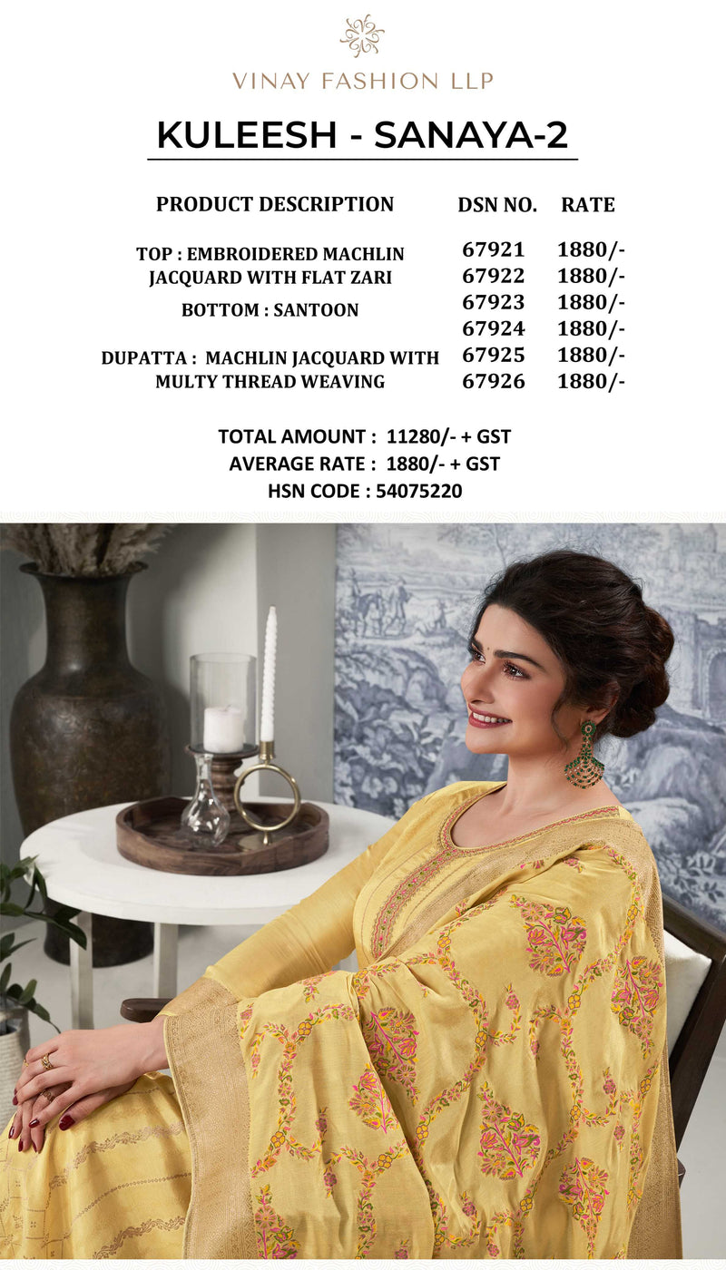 Vinay Fashion Sanaya Vol 2 Jacquard With Flat Jari Thread Weaving Designer Salwar Kameez