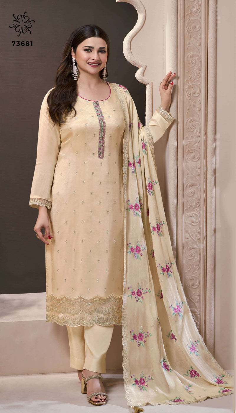 Vinay Fashion Zarkan Pure Silk Jacquard Embroidered Handwork Salwar Suit