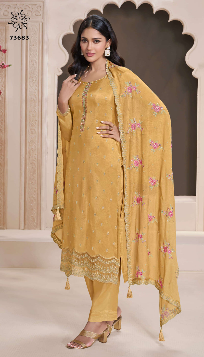 Vinay Fashion Zarkan Pure Silk Jacquard Embroidered Handwork Salwar Suit