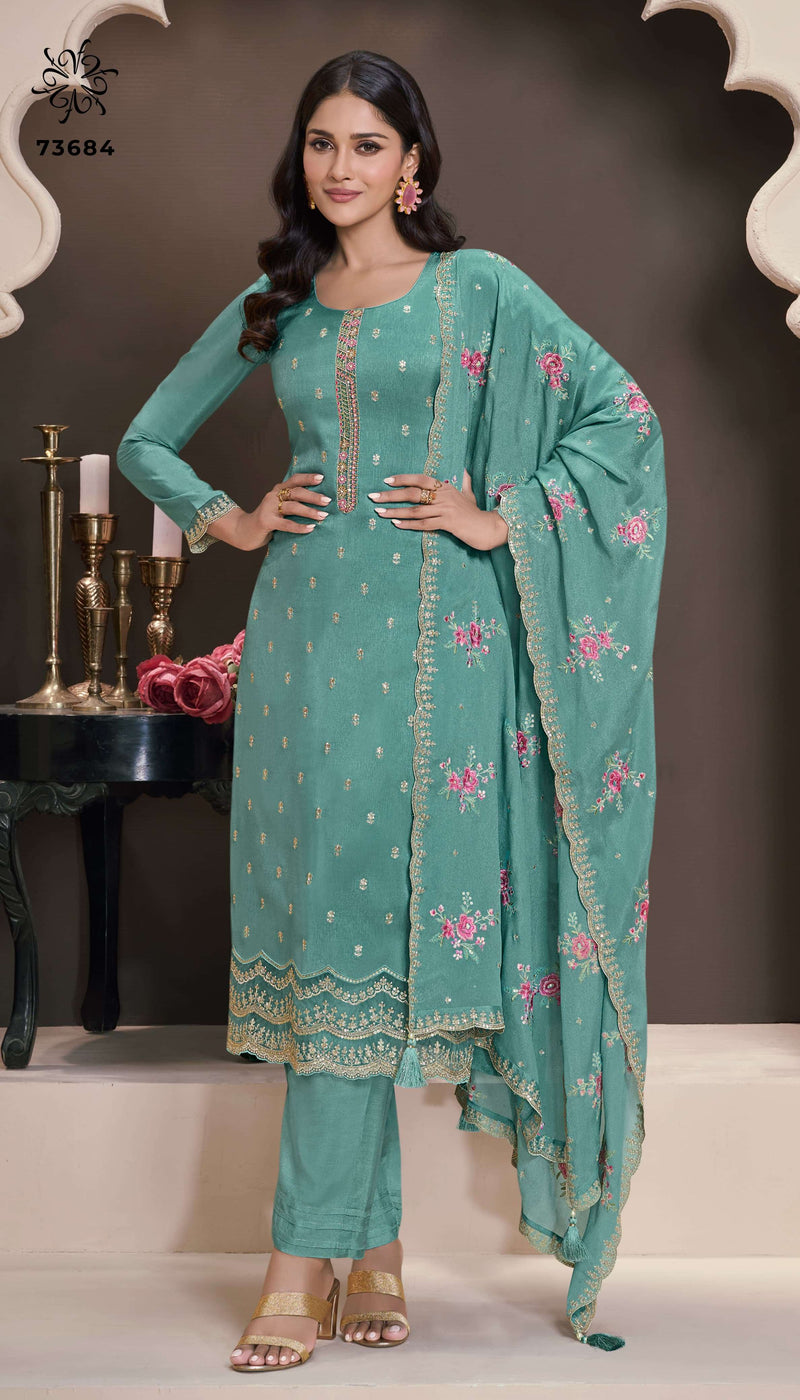 Vinay Fashion Zarkan Pure Silk Jacquard Embroidered Handwork Salwar Suit