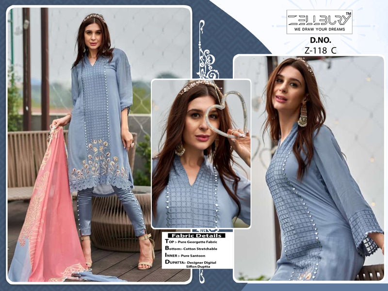 Zellbury Dno Z 118 Abcd Pure Georgette Embroidered Pret Collection