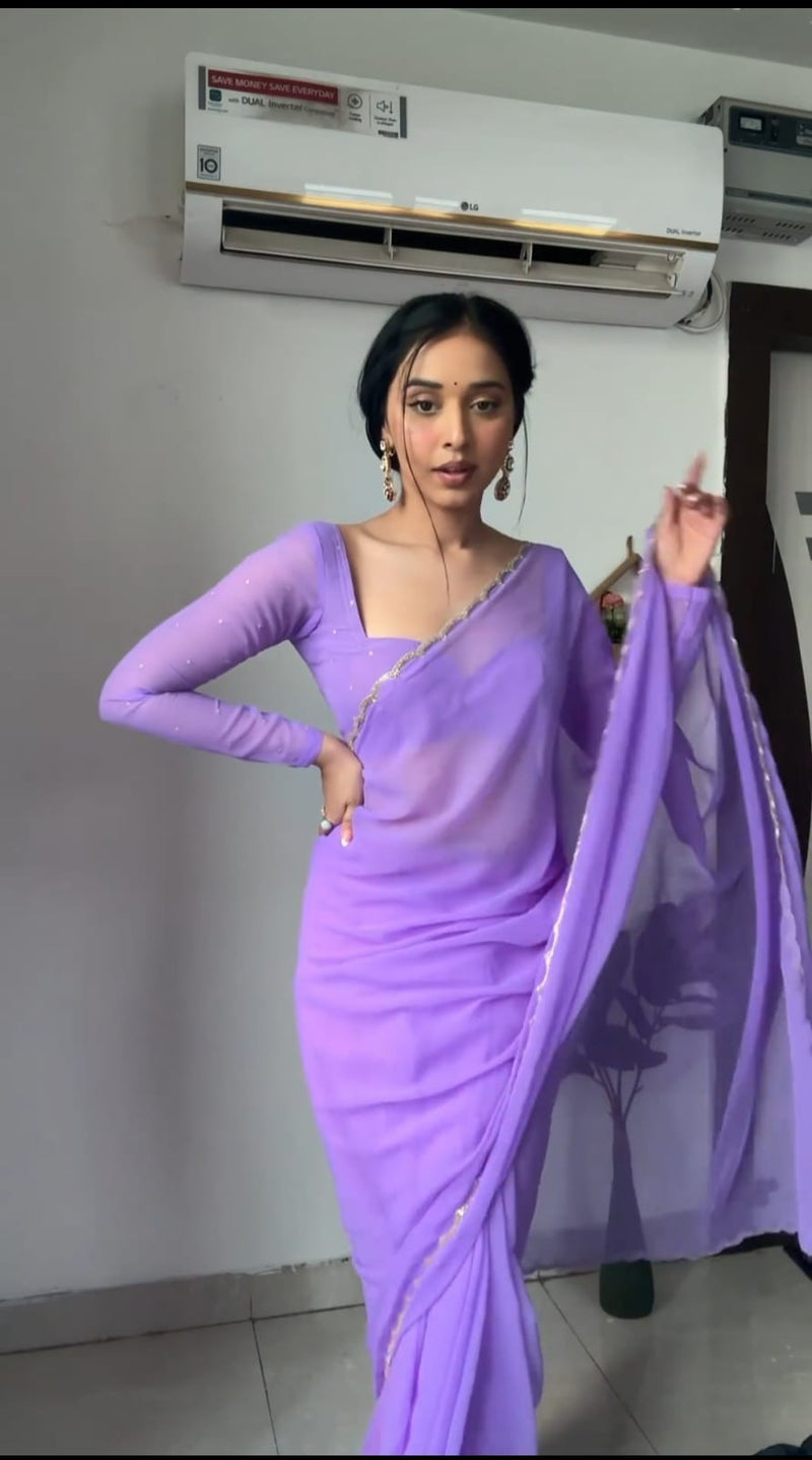 Buy SYF HC 833 Ready to Wear Premium Georgette Saree – Handwork & Cutwork Border at ₹1049