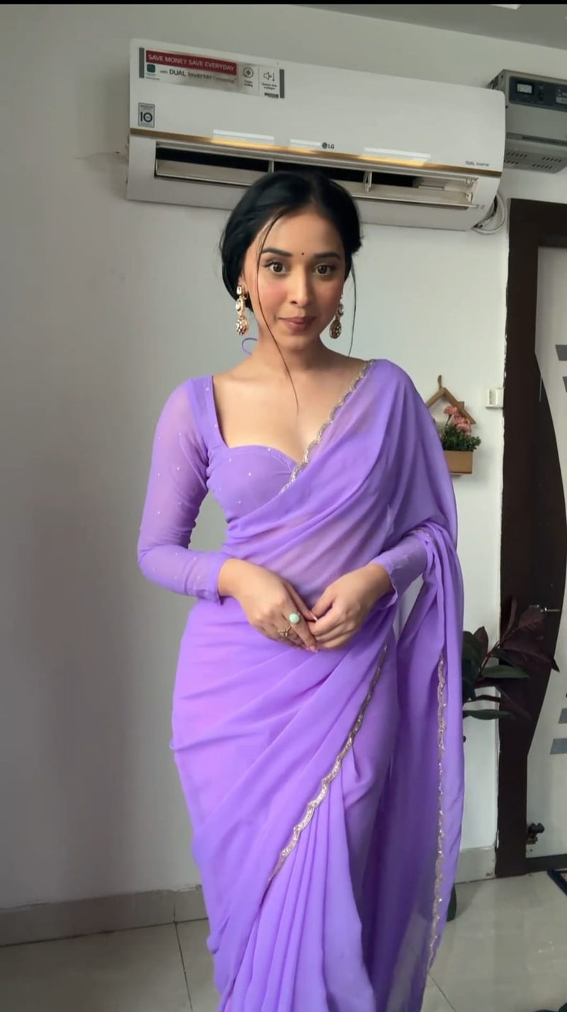 Buy SYF HC 833 Ready to Wear Premium Georgette Saree – Handwork & Cutwork Border at ₹1049