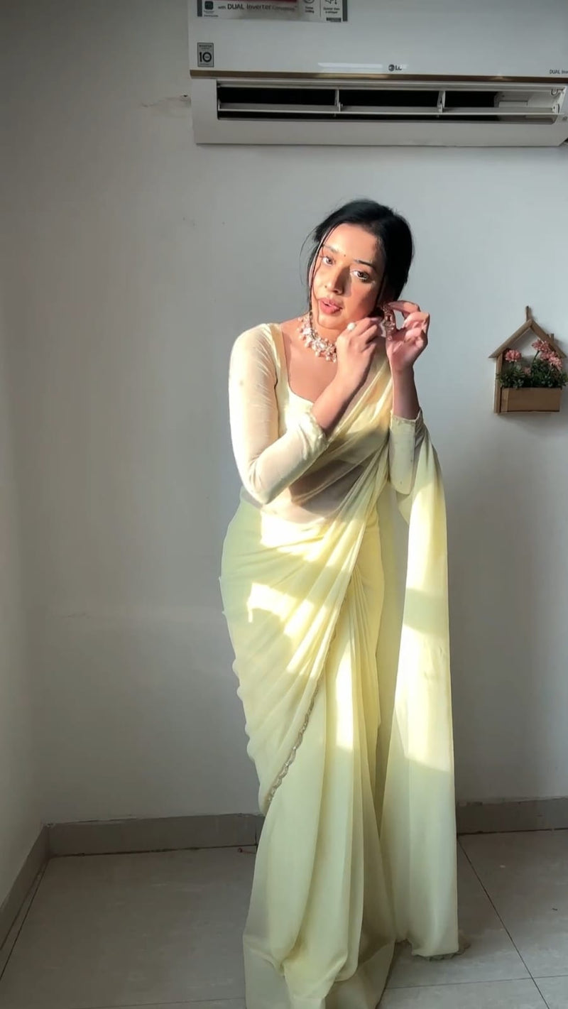 Buy SYF HC 833 Ready to Wear Premium Georgette Saree – Handwork & Cutwork Border at ₹1049