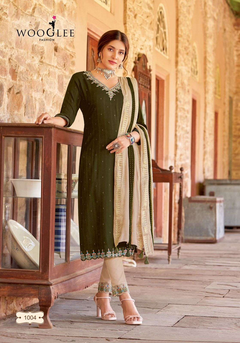 Wooglee  Kaavisha  Rayon Fancy Handwork  Designer  Combo Set Partywear Kurti