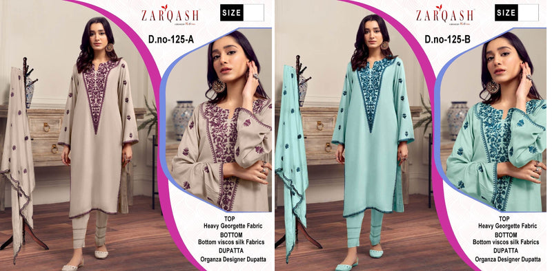 Zarqash Z 125 Georgette Heavy Embroidery Work Pakistani Kurti